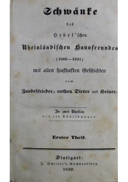 Schwanke des hebelschen Rheinlandischen Hausfreundes Erster Theil 1839 r.