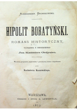 Hipolit Boratyński Romans historyczny 1875r
