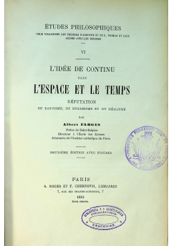 L idee de continu dans L espace et le temps 1894 r