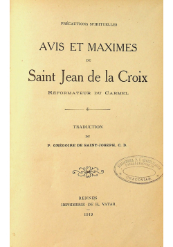 Avis et maximes de Saint Jean de la Croix 1919 r