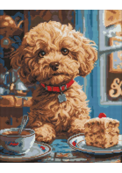Diamentowa mozaika - Maltipoo w kawiarni 40x50cm
