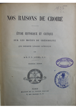Nos Raisons De Croire 1895r