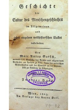 Geschichte der Cultur des Menschengeschlechts 1803 r.