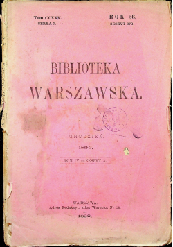 Biblioteka Warszawska Grudzień Tom IV Zeszyt 3  1896 r