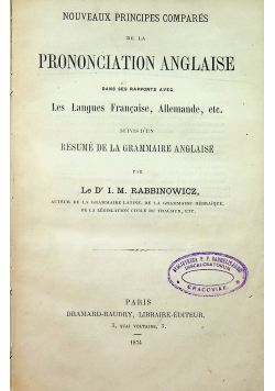 Nouveaux Principes Compares de la Prononciation Anglaise 1874 r.