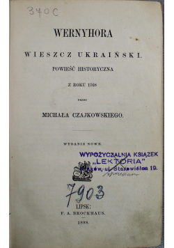 Werynhora wieszcz ukraiński powieść historyczna z roku 1768, 1898 r
