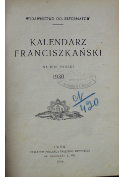 Kalendarz Franciszkański 1930 r.