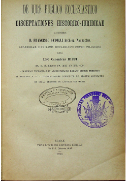 De Iure Publico Ecclesiastico Disceptatioes Historico Iuridicae 1891 r.