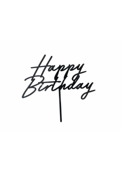 Topper na tort Happy Birthday czarny 16,5cm