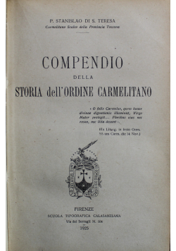 Compendio della storia dell'Ordine Carmelitano 1925r.