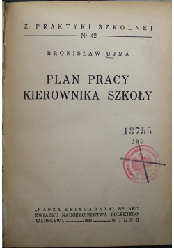 Plan pracy kierownika szkoły 1938 r.