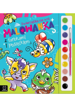 Zwierzątka na wsi. Malowanka z farbkami i pędzelkiem