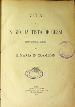 Vita S Gio Battista de Rossi 1882r