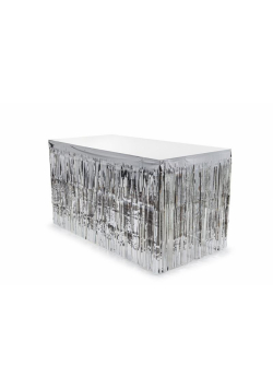 Skirting foliowy z frędzlami srebrny 300x80cm