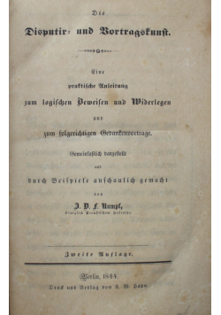 Die Disputir und Dortragstunft 1844 r.