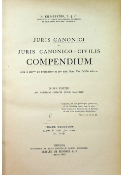Juris Canonici et Juri canonico Civilis Compendium Tomus II 1923r