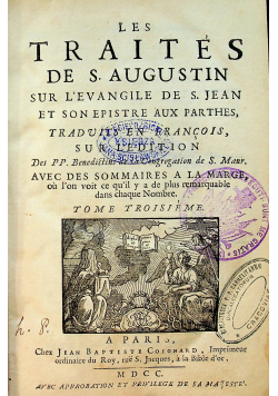 Les Traites De S Augustin Tome Troisieme 1700 r