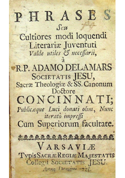 Phrases Seu Cultiores modi loquendi Literariae Juventuti 1738 r.