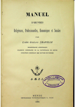 Manuel D oeuvres religieuses professionnellles economiques et sociales 1894 r