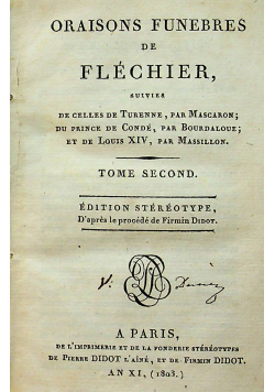 Oraisons funebres de flechier Tome II 1803 r