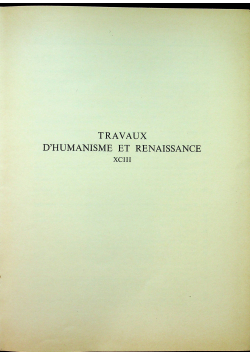 Travaux D Humanisme et renaissance