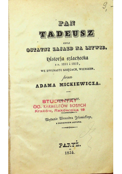 Pan Tadeusz 1834 r