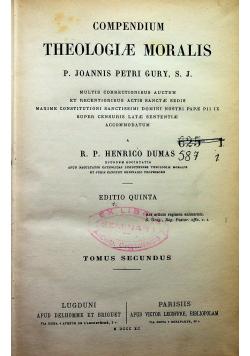 Compendium Theologiae Moralis Tomus Secundus 1885 r