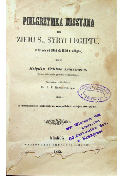 Pielgrzymka missyjna do Ziemi ś Syri i Egiptu 1855 r.