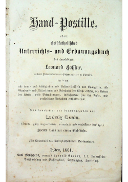 Hand - Postille Oder Christkatholisches Unterrichts - und Erbauungsbuch Zweiter Band 1861 r.