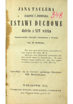 Jana Taulera zakonu Ś. Dominika Ustawy Duchowe 1852 r.