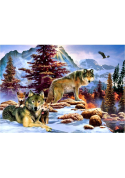 Puzzle 1000 Rodzina wilków w górach