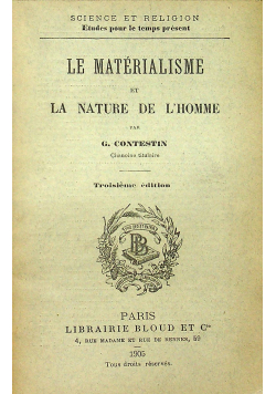 Le Materialisme et La Nature De L Homme 1905 r