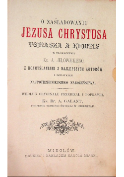 O naśladowaniu Jezusa chrystusa Tomasza z Kempis, 1897 r.