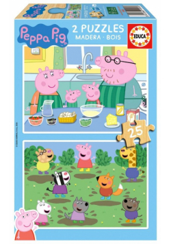 Puzzle drewniane 2x25 Świnka Peppa