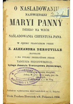 O naśladowaniu Najświętszej Maryi Panny 1868 r.
