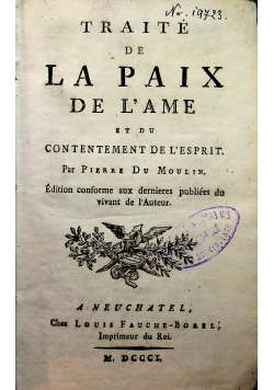 Traite de la Peix de L ame 1801 r.