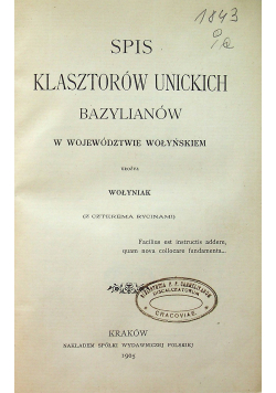 Spis Klasztorów Unickich Bazylianów 1905 r.