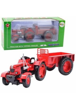 Traktor rolniczy z przyczepą metalowy czerwony 1:1