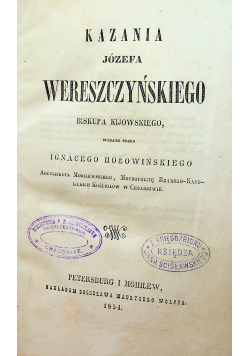 Kazania Józefa Wereszczyńskiego 1854 r.