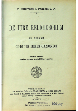 De Iure Religiosorum ad Norman Codicis Iuris Canonici  1925 r