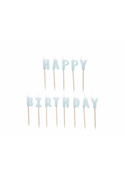 Świeczki Happy Birthday 2,5cm błękitne 13szt