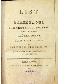 List czyli przestrogi pewnego sługi Bożego 1842 r.