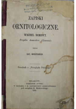Zapiski ornitologiczne Wróbel domowy 1868 r.