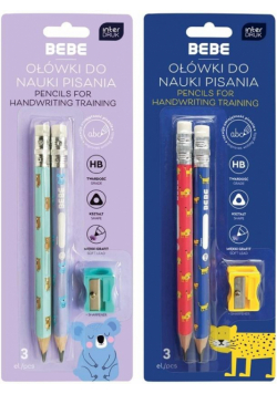 Ołówki do nauki pisania 2szt+temperów BB Kids mix