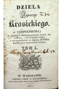 Dzieła Ignacego Krasickiego 2 tomy 1830r.
