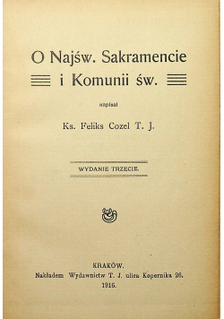 O Najśw Sakramencie i Komunii św 1916 r.