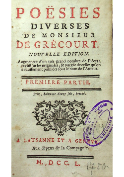 Poesies Diverses de Monsieur de Grecourt Cz I i II 1750 r.