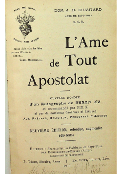 L Ame de tout Apostolat 1927 r