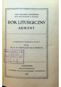 Rok Liturgiczny Adwent 1927 r