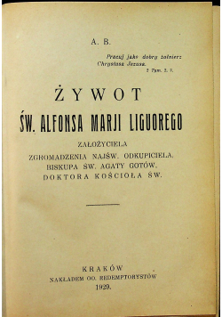 Żywot św Alfonsa Marji Liguorego 1929 r.